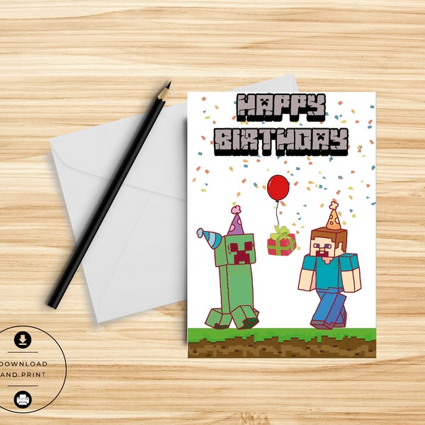 Carte d'anniversaire Mine - carte d'anniversaire de jeu vidéo - carte d'anniversaire de joueur - carte pixel - cadeau d'anniversaire pour fils - carte imprimable