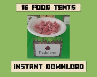 16 Food Tent Cards, Food Cards, Gamer Birthday, Video Game Party Supplies, DIY, Instant Download