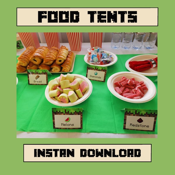 16 Food Tent Cards, Food Cards, Gamer Birthday, Video Game Party Supplies, DIY, Instant Download