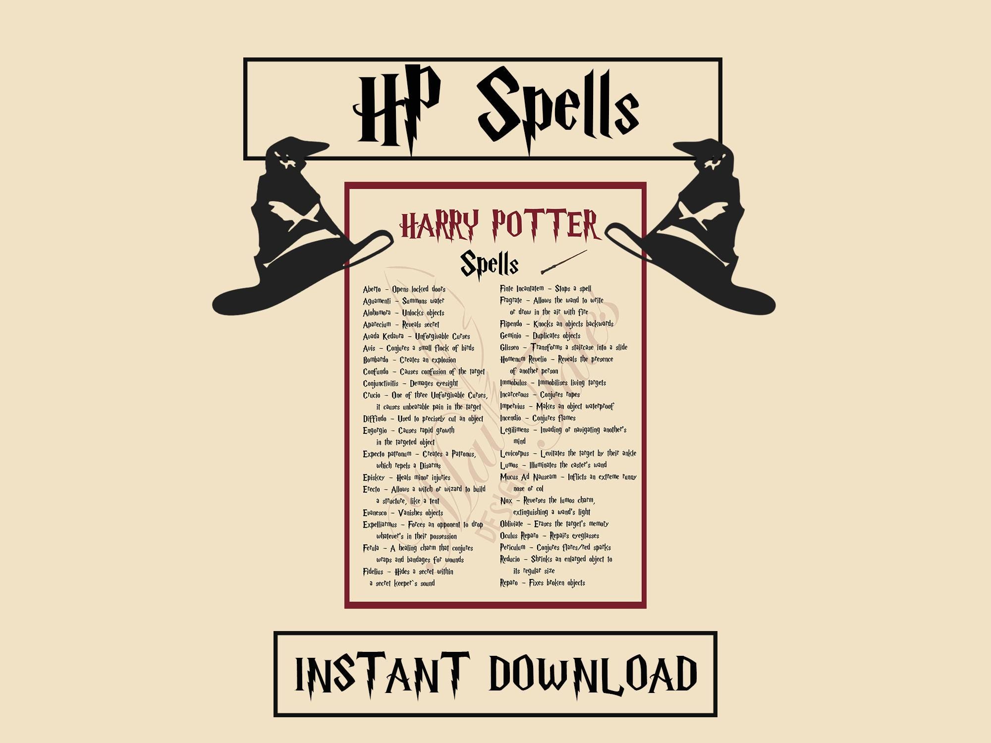wizard-spells-potter-magic-spells-instant-download-diy-etsy for Free Printable Harry Potter Spells Wizard Spells, Potter Magic Spells, Instant Download, DIY - Etsy for Free Printable Harry Potter Spells