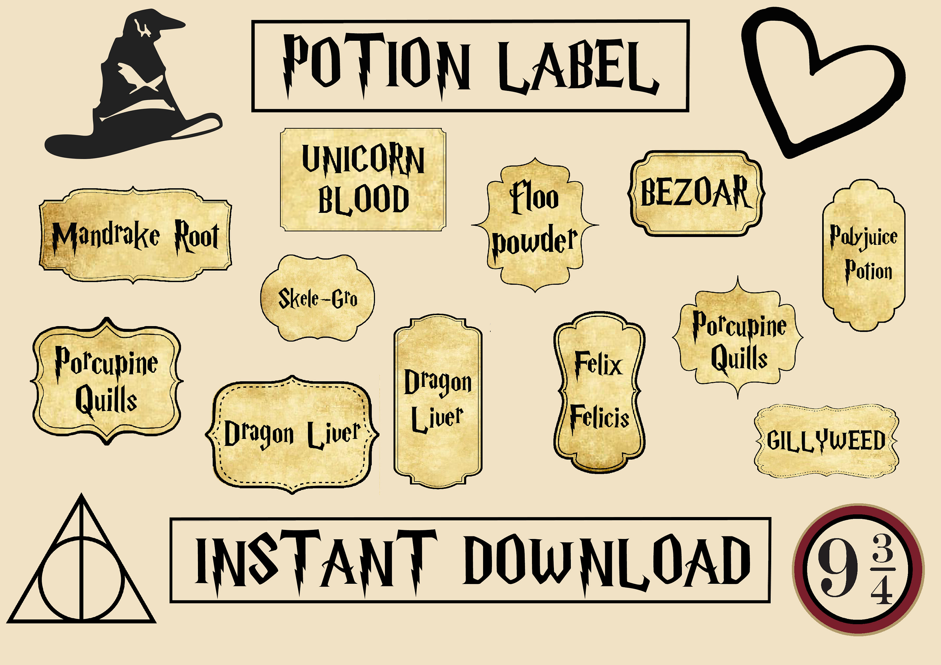 3” Polyjuice Potion &Ingredient Labels Harry Potter Party Prop DIY  Decoration