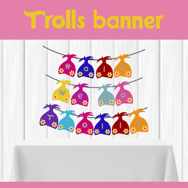 Hair We Go Trolls Banner, Trolls Party Decor, DIY, Téléchargement instantané