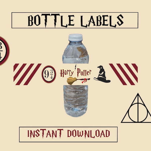 Potter Bottle Labels, Birthday Party Printable Labels, Water Bottle Labels, Birthday Supplies, DIY, Instant Download