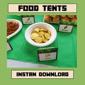 12 Lebensmittelzelt-Karten, Lebensmitteletiketten, Gamer-Geburtstag, Videospiel-Partyzubehör, DIY, Sofortiger Download