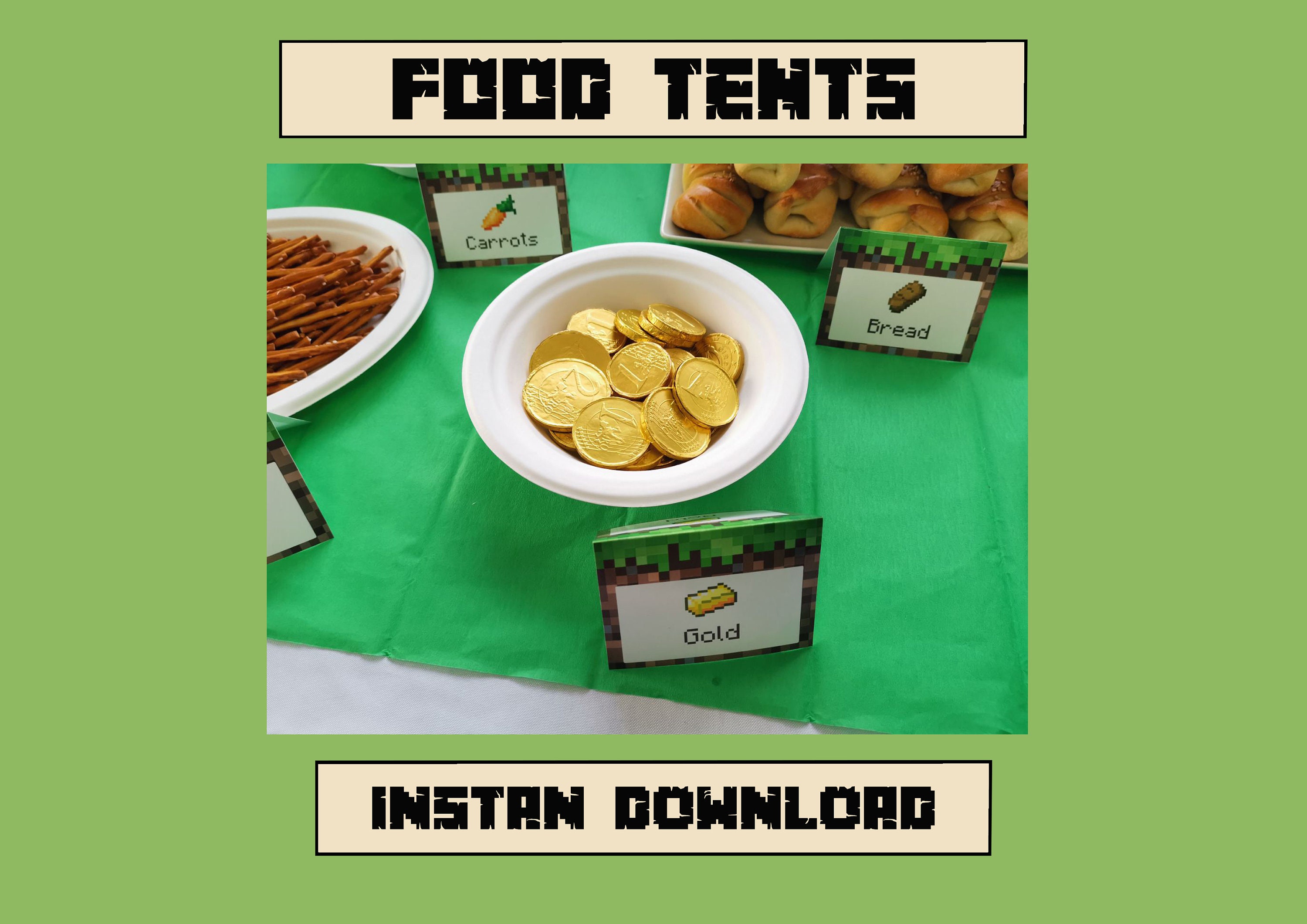 12 Food Tent Cards, Food Labels, Gamer Birthday, Video Game Party Supplies, DIY, Instant Download