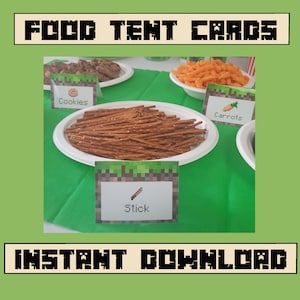 12 biglietti per tende alimentari, etichette alimentari, compleanno del giocatore, forniture per feste per videogiochi, fai da te, download istantaneo