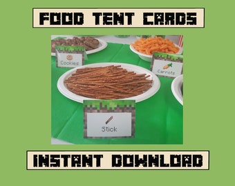 12 Food Tent Cards, Food Labels, Gamer Birthday, Video Game Party Supplies, DIY, Instant Download