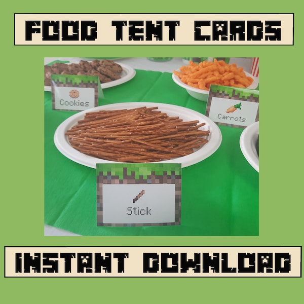 12 Food Tent Cards, Food Labels, Gamer Birthday, Video Game Party Supplies, DIY, Instant Download