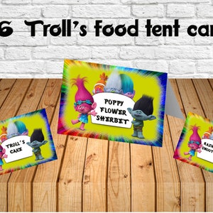 16 Trolle Essen Zelt Karten, Trolle Party Dekor, DIY, Instant Download