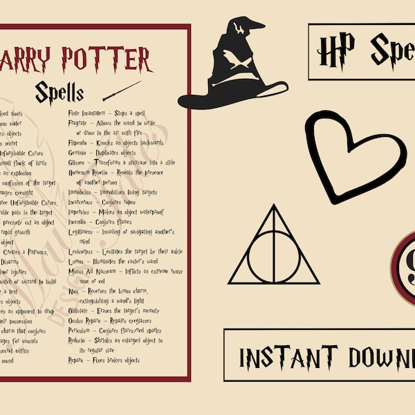 Wizard Spells, Potter Magic Spells, Instant Download, DIY