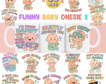 Funny Baby Onesie PNG Clipart Bundle, Sublimation Design (Digital Download)