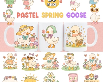 Pastel Goose Clipart PNG Bundle: Spring Easter Farm Animal (Digital Download)