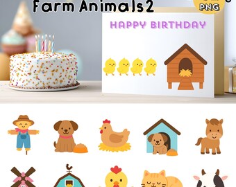 Farm Animals Clipart Bundle with Barn, Tractor, Cow, Pig, Chicken, Sheep and Farmer Elements