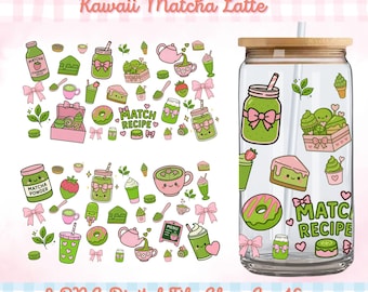 Kawaii Matcha Latte Glass Can Wrap PNG | 16 oz Libbey (Digital Download)
