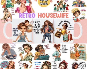 Retro Housewife Clipart: 1950s Woman PNG Bundle (Digital Download)