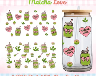 Envoltorio de vidrio para lata de Matcha Love PNG - Libbey de 16 oz (Descarga digital)