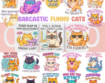 Funny Sarcastic Cats Clipart PNG: Humorous Cat Lover Art (Digital Download)