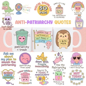 Feministisk Clipart PNG-paket: Antipatriarkatscitat för sublimering (digital nedladdning)
