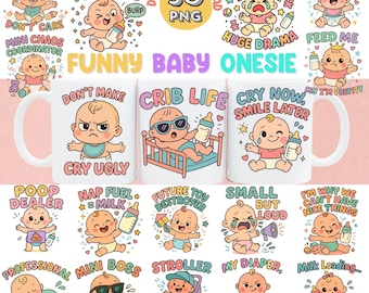 Funny Baby Onesie PNG Clipart: Humorous Newborn Bodysuit Design (Digital Download)
