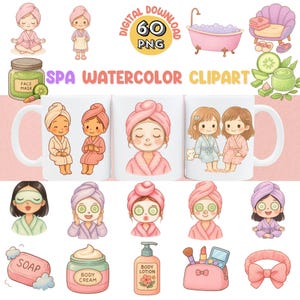 Akvarell spa clipart PNG-set: Handmålade wellness-illustrationer (digital nedladdning)