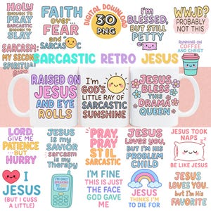 Retro Jesus PNG Clipart Bundle: Sarcastic Christian Humor Art (Digital Download