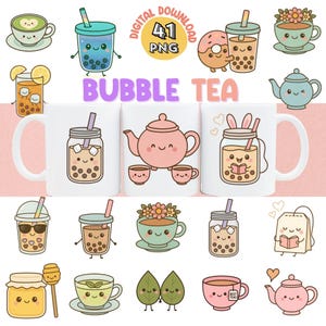 Kawaii Bubble Tea Clipart: Boba Tea PNG Set (Digital Download)