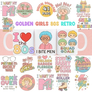 Golden Girls Clipart PNG-paket: Grafik för retro-TV-program från 80-talet (digital nedladdning)