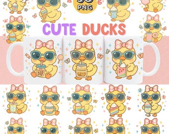 Ducks Clipart PNG Bundle for Sublimation, Watercolor Baby Duck Graphics, Nursery Wall Art Stickers