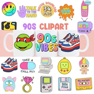 90-tals clipart PNG-paket retro Y2K-bilder för klistermärken och sublimering