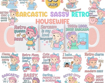Retro hemmafru PNG Clipart-paket: Sarkastisk vintagekvinnakonst (digital nedladdning)