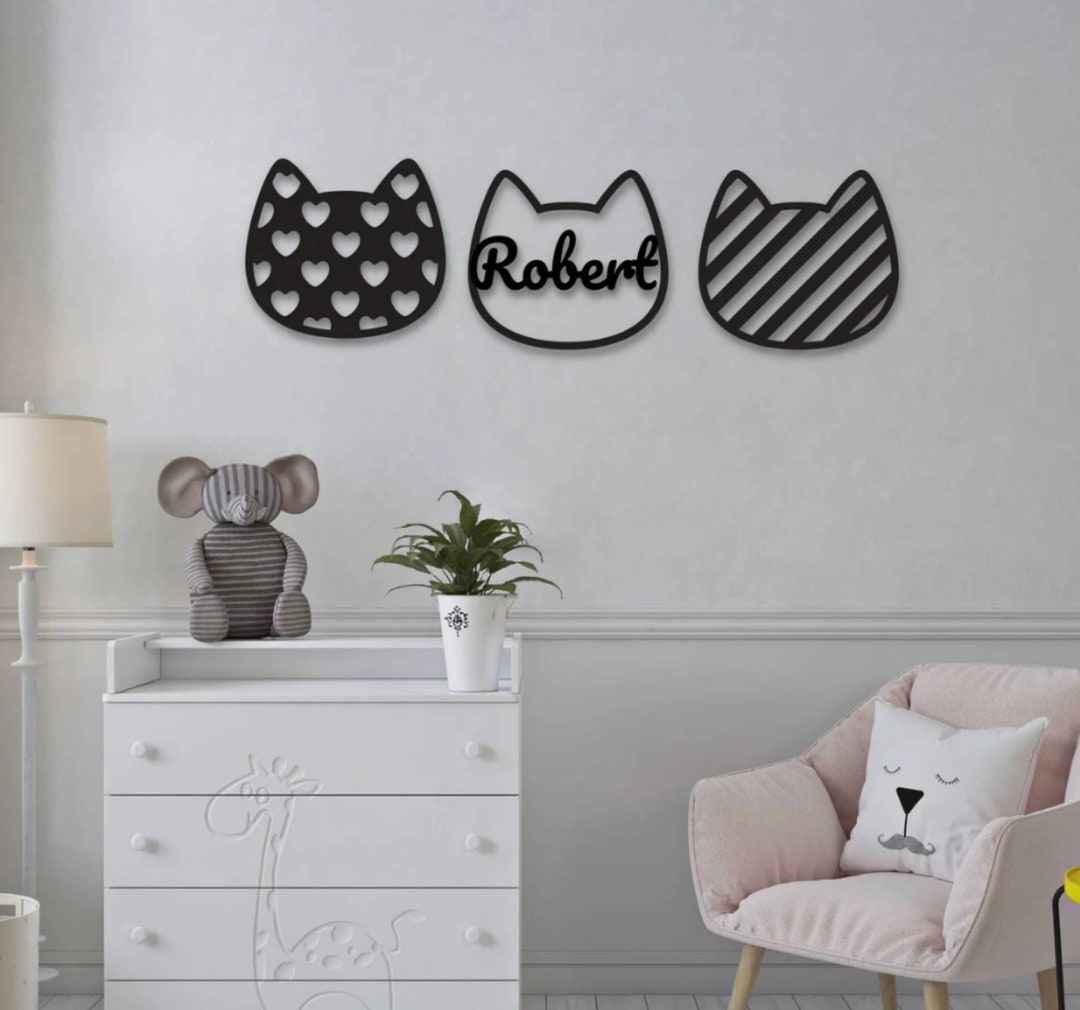 Personalised Cat Wall Decor SET of 3nursery Wall Etsy