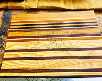 Triple Moon Laser Etched Hardwood Cutting Board