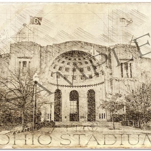Ohio Stadium - Antique Retro Sketch - Buckeyes Football Art Decor