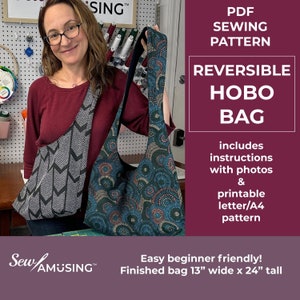 Patrón de costura para bolso hobo reversible - Descarga digital en PDF / Fácil de coser / Proyecto de costura para principiantes