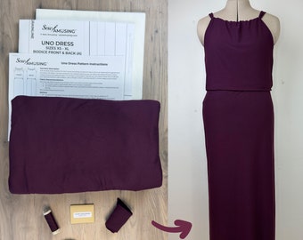 Sewing Project Kit | Uno Dress | Knit Burgundy Fabric