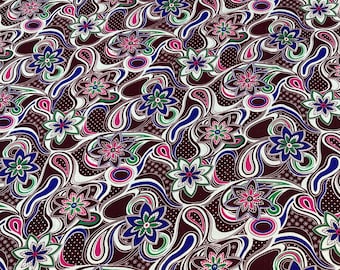 Retro Floral Burgundy Woven Fabric | Fabric by the Yard