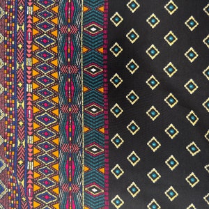 Colorful Border Print Fabric | Black Fabric with Double Border Print | Fabric by the Yard