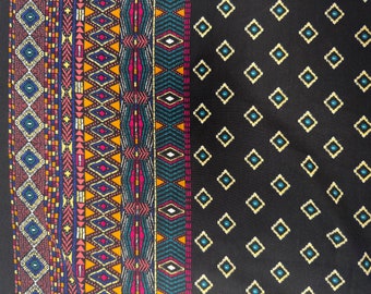 Colorful Border Print Fabric | Black Fabric with Double Border Print | Fabric by the Yard