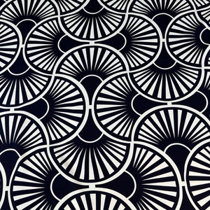 Blue White Fan Design Rayon Fabric | Fabric by the Yard