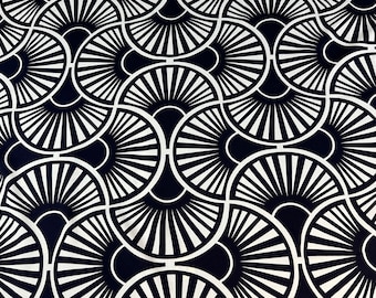 Blue White Fan Design Rayon Fabric | Fabric by the Yard