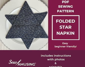 Folded Star Napkin Sewing Pattern - PDF Digital Download | Hanukkah Napkin | Star of David | Easy to Sew | Beginner Sewing Project