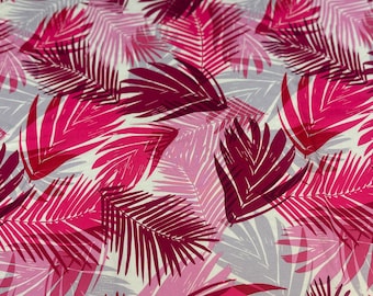 Pink Tropical Leaves Print Rayon Fabric | Fabric by the Yard