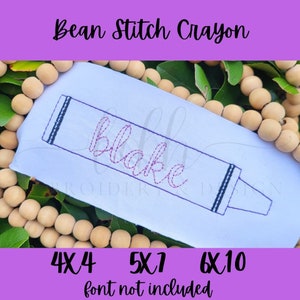 Bean Stitch Crayon Single Machine Embroidery Design back to school first day of school fall quick stitch vintage heirloom school supplies
