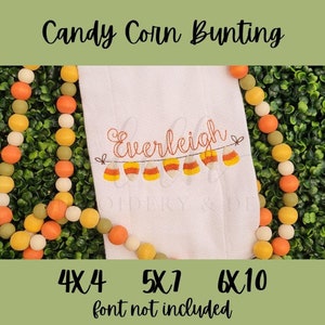Candy Corn Bunting Embroidery Design File fill stitch bean stitch gender neutral halloween fall trick or treat autumn sweets thanksgiving