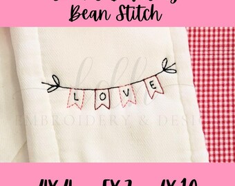 Valentine's Day LOVE Bunting Banner Embroidery Design File