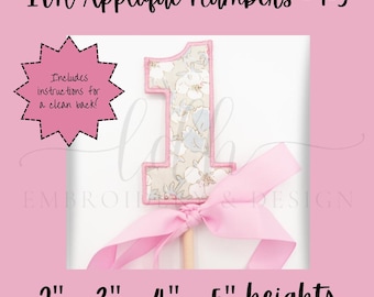 Birthday Cake Topper Numbers 1-5 ITH Embroidery Design File