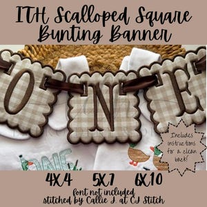 Archivo de diseño de bordado ITH de banderines de banderines cuadrados festoneados