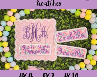 ITH Scalloped Name Baby Plaque + Monthly Swatches Embroidery Design File