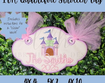 Quatrefoil Stroller Tag Banner ITH Embroidery Design File