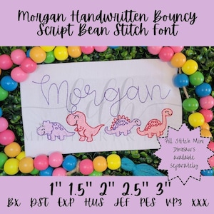 Morgan Handwritten Bouncy Script Bean Stitch Font quick stitch cursive native bx gender neutral